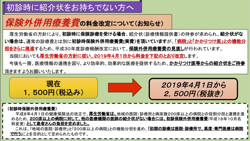 初診時保険外併用療養費の料金改定